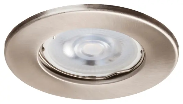 Fire Rated Steel Fixed Downlight, Satin Chrome, IP20, 230V