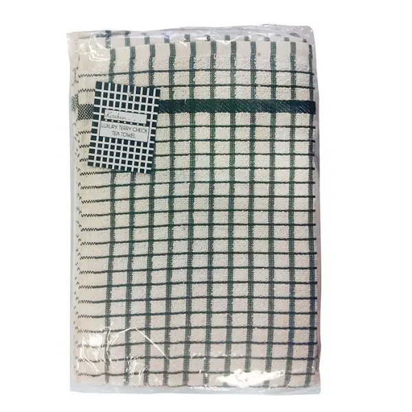 Raraion No 50 Terry Check Tea Towel Green 450 x 650mm