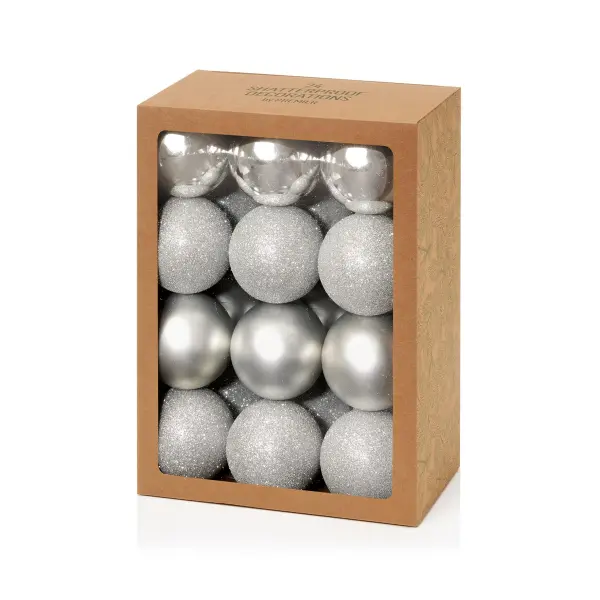 Premier Silver Multi-Finish Ozdoby na stromeček, 60mm, balení 24 ks