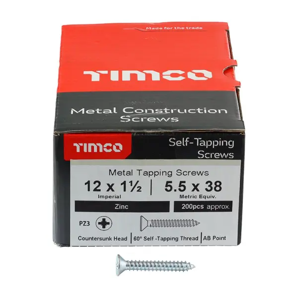 Timco Tornillos PZ avellanados, Zinc, 12 x 38mm (Paquete de 100)