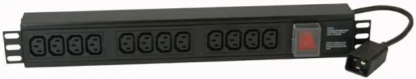 Powerdata 12-Way IEC C13 PDU with C20 Plug, 16A, 1.5U Rack Mount