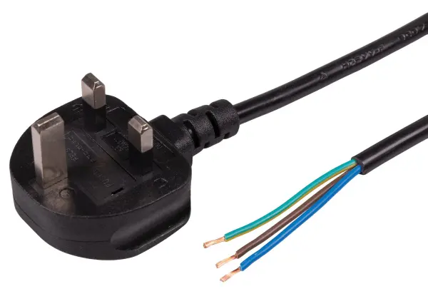 PRO-ELEC UK Mains Plug with Fuse to Bare Ends Mains Lead - Black 5A 0.75mm 2m