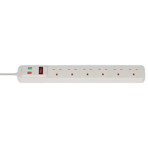 Brennenstuhl 6 Gang Surge Protection Extension Lead, 13A, 2m, White
