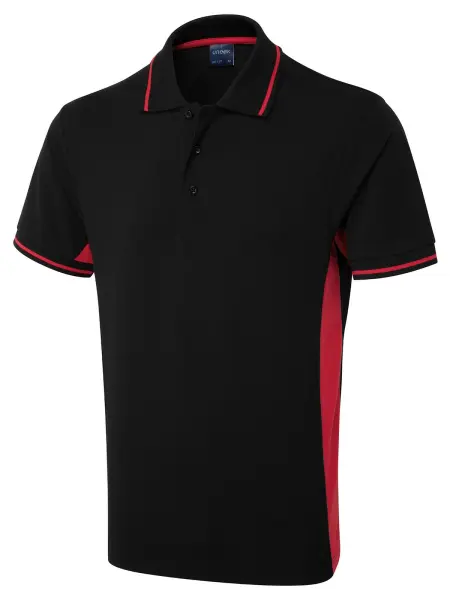 Uneek Polo Deux Tons Unisexe, Noir/Rouge, Taille XS
