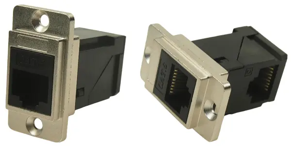 Dual Slim RJ45 Cat6 Right Angle to Straight Socket, Nickel Frame