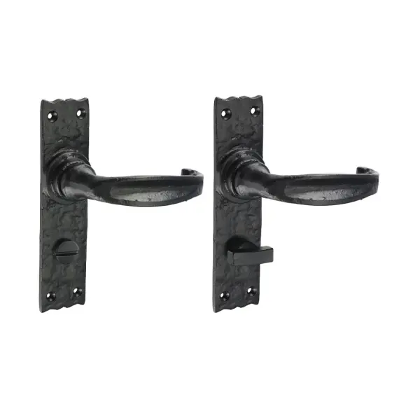 Timco Narrow Bathroom Lock Handles - Antique Black, 155 x 37mm, 2-Pack