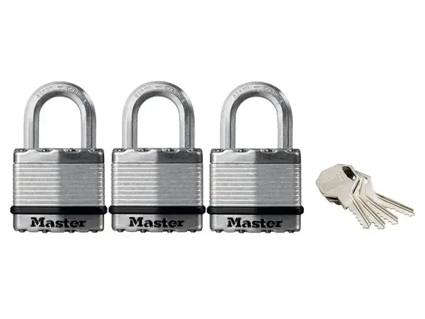 Master Lock Excell™ ラミネートスチール パッドロック 45mm 3個入り