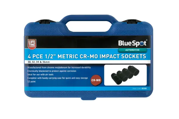 Blue Spot Tools - Set Soket Metrik Impak 4 Keping (30-36mm) 1/2 Inci