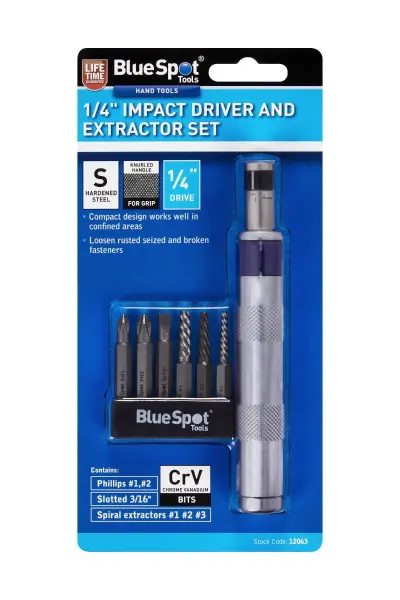 Blue Spot Tools 1/4英寸冲击起子与螺丝取出器套装