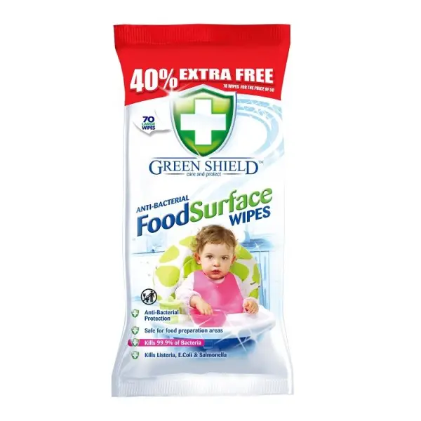 Green Shield Anti-Bacterial Food Surface Wipes 70 Pack