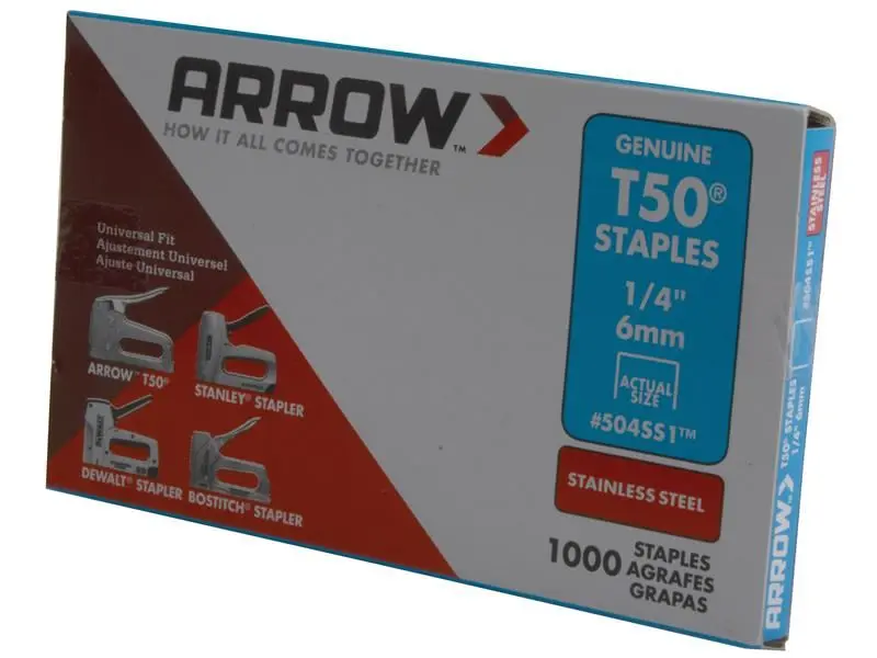 Arrow T50 스테인리스 스틸 스테이플, 6mm (1/4인치), 1000개입
