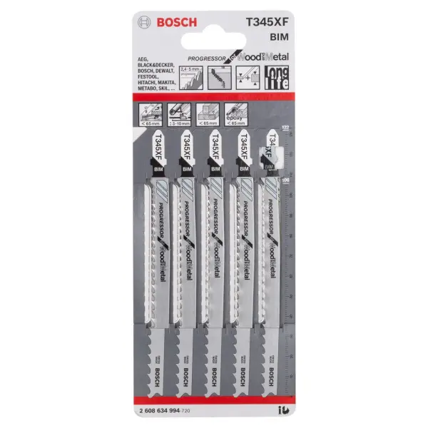 Bosch T345XF Progressor Lames de Scie Sabre pour Bois et Métal (Lot de 5)