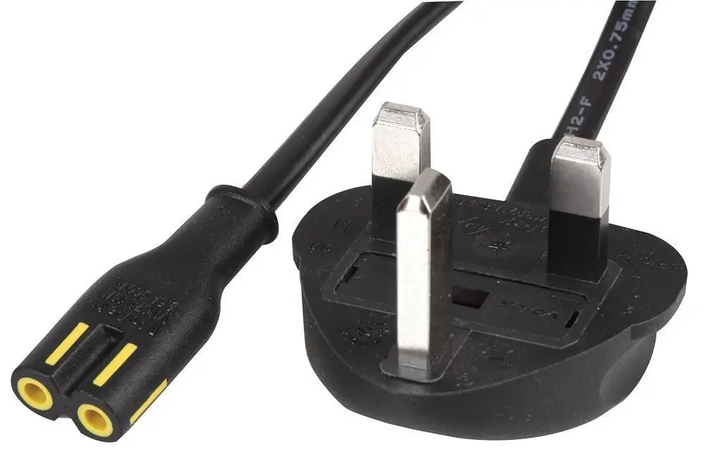 VOLEX 3A UK Plug to IEC C7 Power Lead, Black, 1m