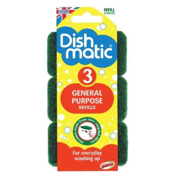 Dishmatic General Purpose Refill Sponges, Green, 3 Pack