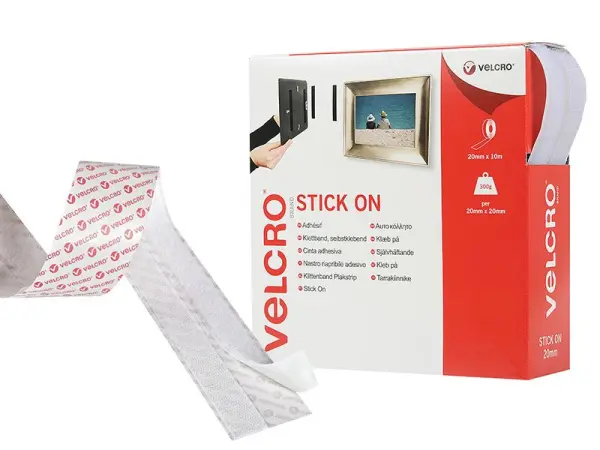 VELCRO® Stick On Tape, 20mm x 10m, Wit