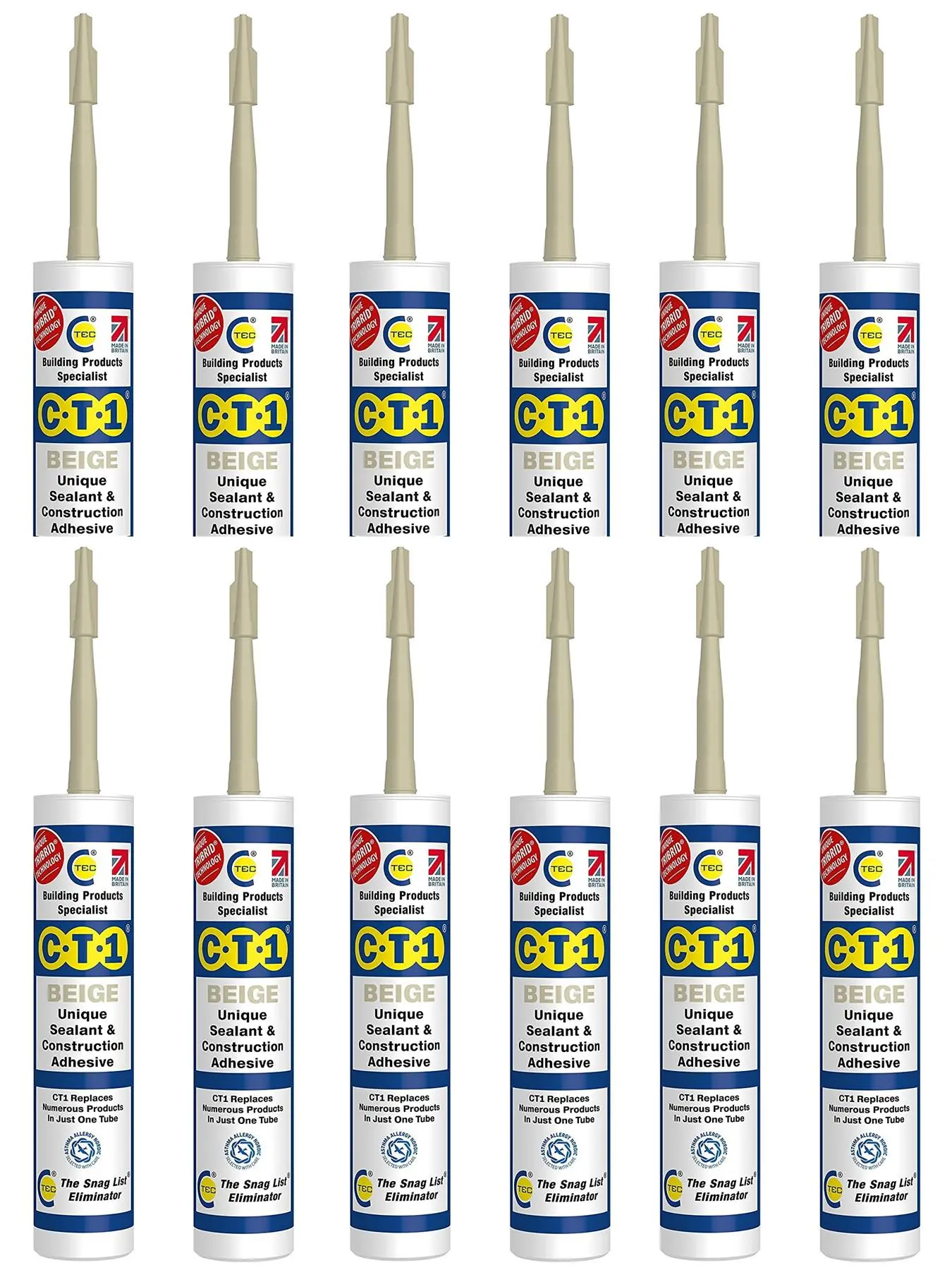 CT1 Sellador y Adhesivo de Construcción Beige, 12 Tubos