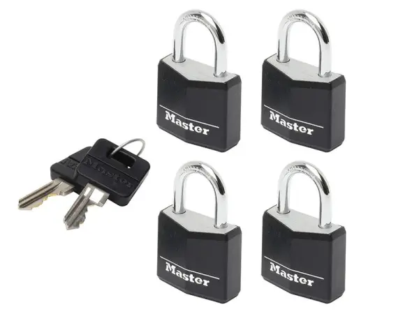 Master Lock Aluminium Black Vinyl Cover 20mm Padlock, 3-Pin, Keyed Alike x 4
