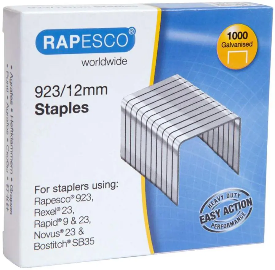 RAPESCO 923 Heavy Duty Galvanised Steel Staples, 12mm, Pack of 1000