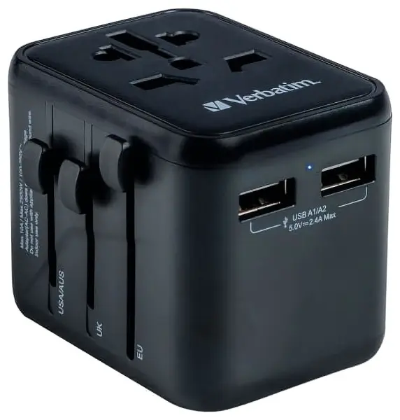 Verbatim Universal Travel Adapter with 2x USB-A Ports, 12W