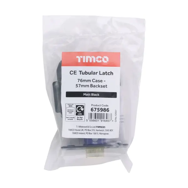 Timco - Loqueteau tubulaire noir mat - 76 mm boîtier / 57 mm déport