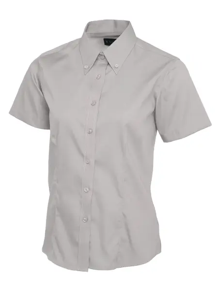 Uneek Camisa Oxford Mujer Manga Corta - Gris Plata, Talla S