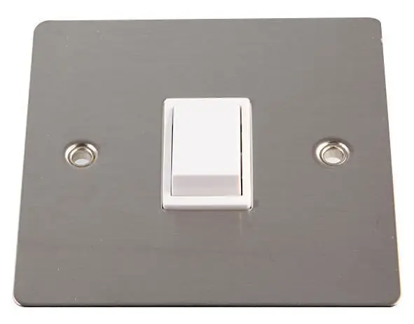 Volex Interruptor de Luz 1 Módulo 2 Vías, Acero Inoxidable Cepillado y Blanco