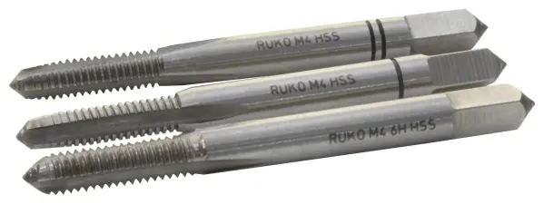 RUKO High-Speed Steel 3-Piece Hand Tap Set - M4