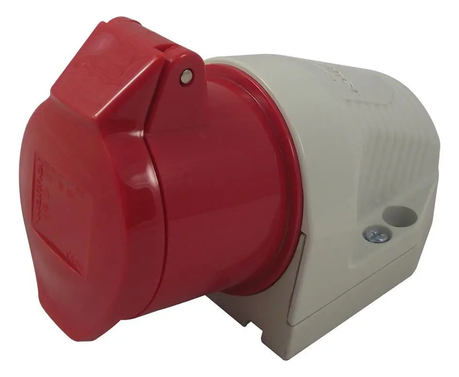 Prise CEE industrielle WALTHER 16A 415V, montage sur panneau, 3P+E, rouge, IP67