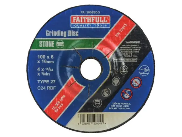 Faithfull Stone Grinding Disc 100mm x 6mm, Depressed Centre
