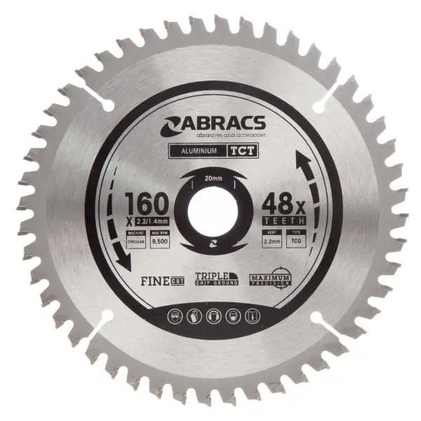 Abracs TCT Circular Saw Blade for Aluminium, 160x20mm, 48T