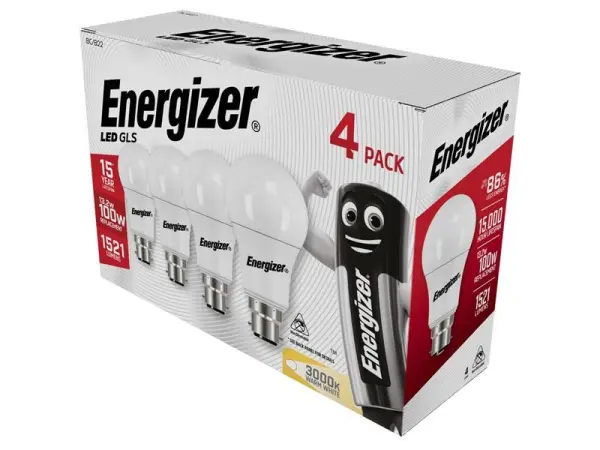 Energizer® LED GLS 磨砂燈泡 B22底座 非調光 暖白色 1521流明 13.2W (4個裝)