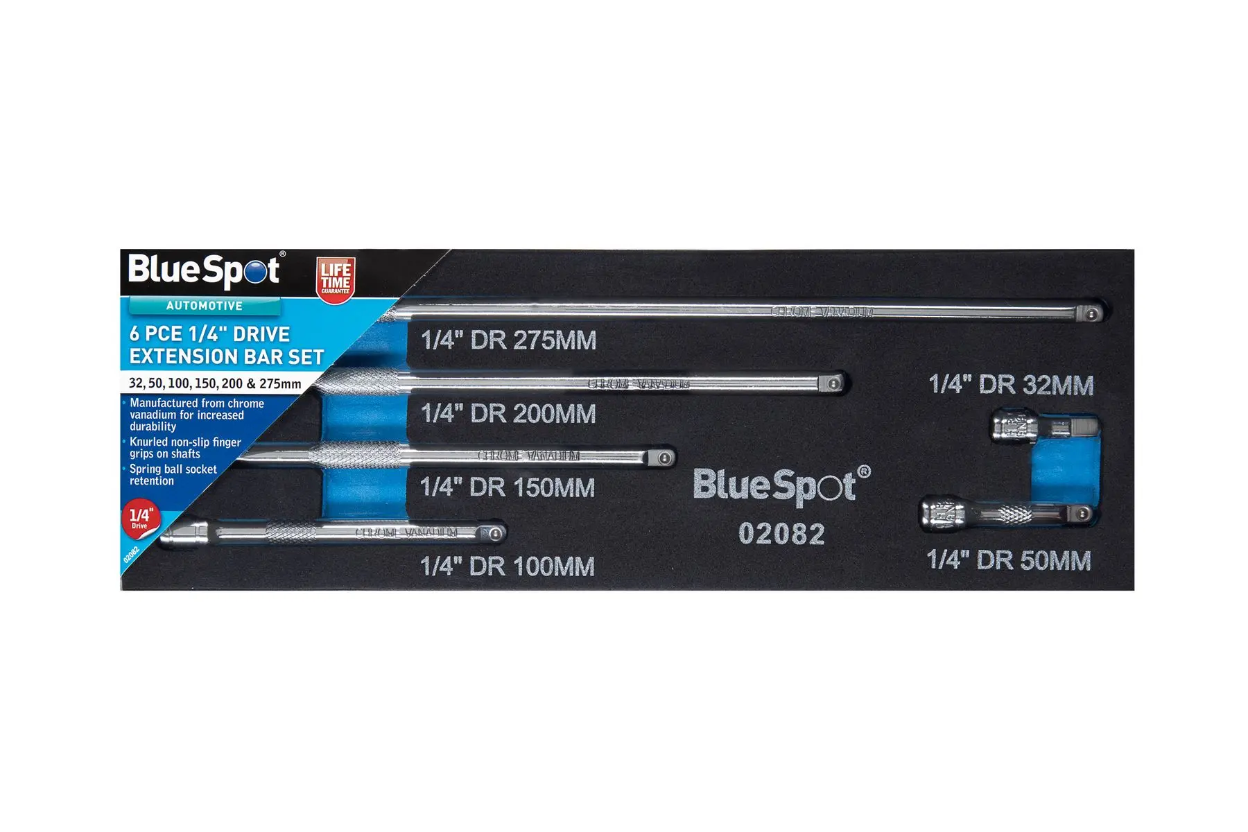 Blue Spot Tools 6-Piece 1/4” Drive Extension Bar Set, Chrome Vanadium