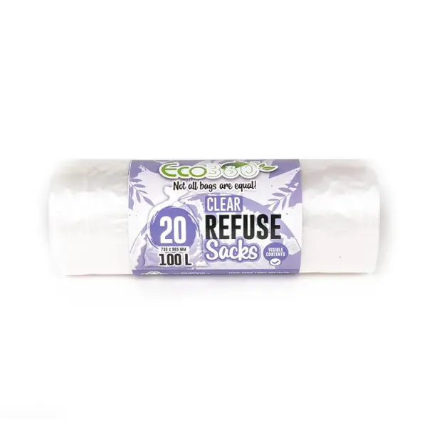 Eco360 100 Litre Clear Recycling Sacks, Pack of 20