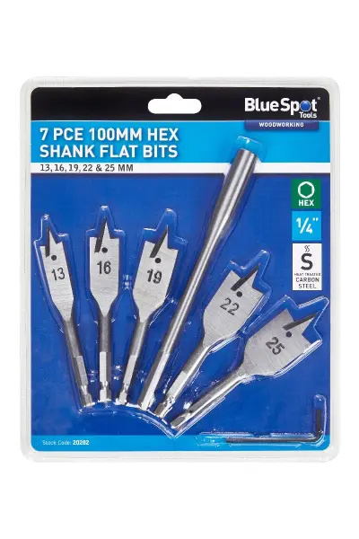Blue Spot Tools - Ensemble de mèches à bois hexagonales courtes 7 pièces 100 mm