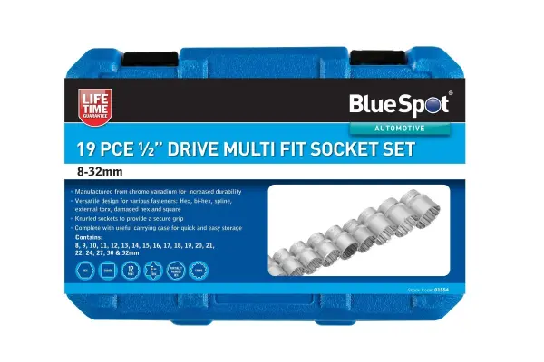 Blue Spot Tools - Set Soket 19PCE 1/2” Drive Pelbagai Jenis (8-32mm)