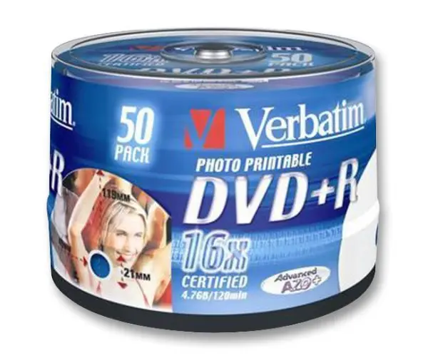 VERBATIM DVD+R Blanco Imprimibles 16x, 4,7GB, Paquete de 50