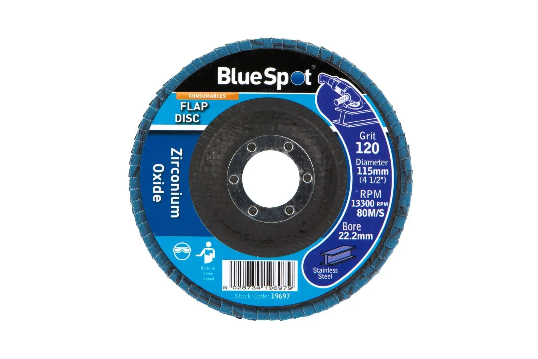 Blue Spot Disco de Lixar em Óxido de Zircónio 115mm, Grão 120, Tipo 29