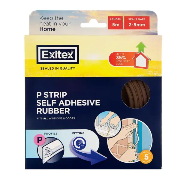 Exitex Self-Adhesive P Strip Black, 5m Roll (Gaps 2-4mm)