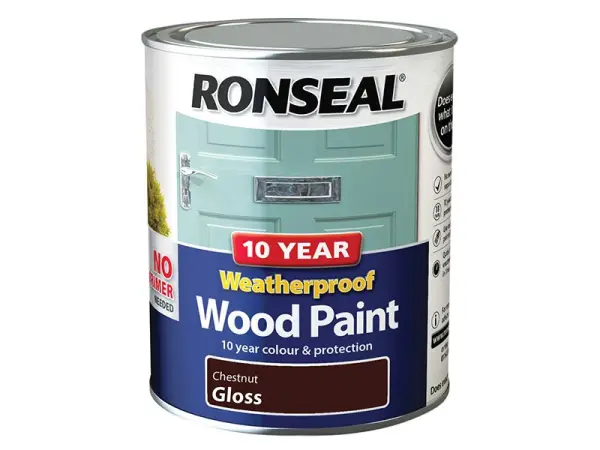 Ronseal צבע עץ עמיד לתנאי מזג אוויר לעשור, גוון ערמון מבריק, 750 מ”ל