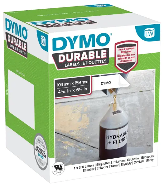 DYMO Durable Extra Large Address Labels 104 x 159mm Black on White, 200 Pack