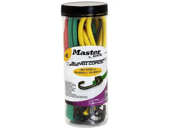 Master Lock Bungee Cord Set - 6 Piece Jar (60cm, 80cm, 100cm)