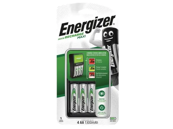 Energizer® מטען מקסי עם 4 סוללות AA נטענות 1300mAh