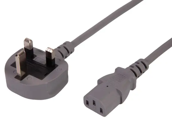 PRO ELEC UK Mains Plug to IEC C13 Power Lead - Grey 5A 2m