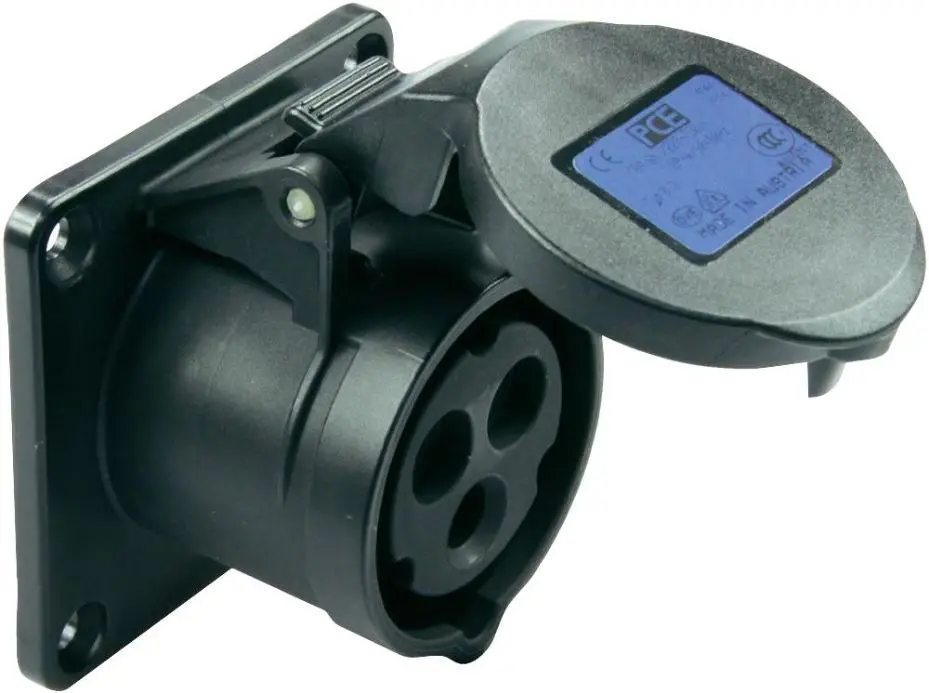 PCE 16A 230V Panel Mount CEE Socket, 2P+E, Black, IP44