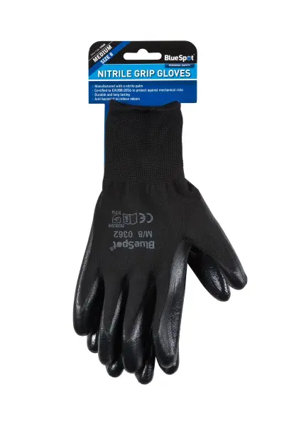 Blue Spot Tools Nitrile Grip Gloves, Medium (EN388:2016 Certified)