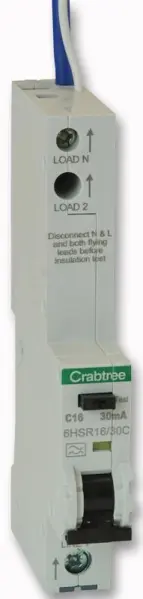 CRABTREE Loadstar 16A 30mA 1極タイプC RCBO、10kA