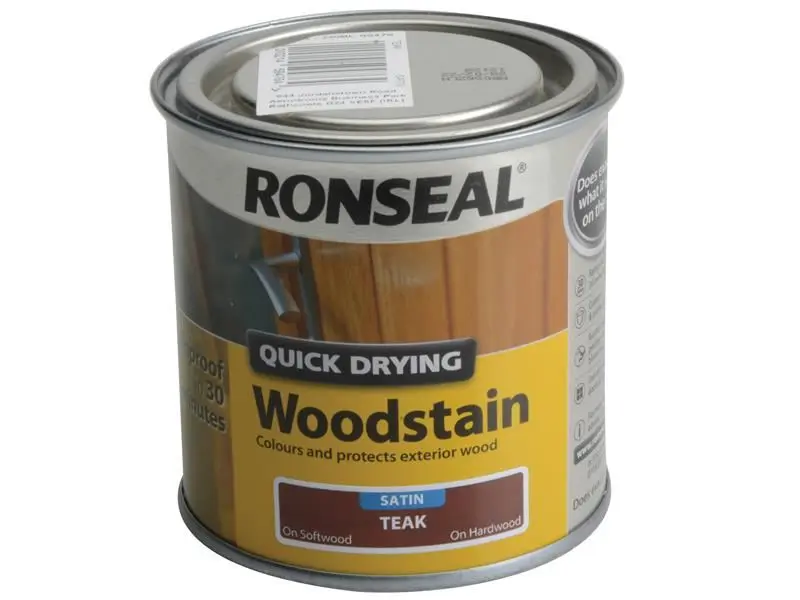 Ronseal צבע עץ מהיר ייבוש, טיק סאטן, 250 מ״ל