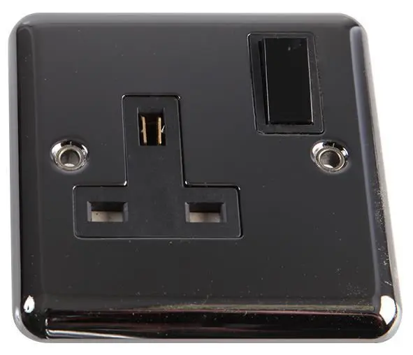 Volex Enchufe con Interruptor 1 Módulo 13A DP, Negro Níquel