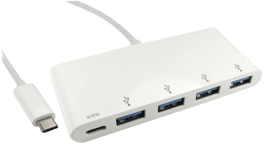 HiLo 4-Port USB 3.0 Hub with USB-C and Power Delivery, White