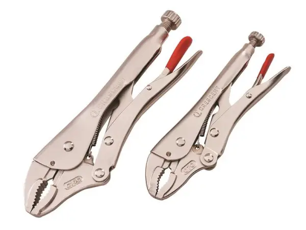 Crescent Curved Jaw Locking Pliers with Wire Cutter, 2-Piece Set
